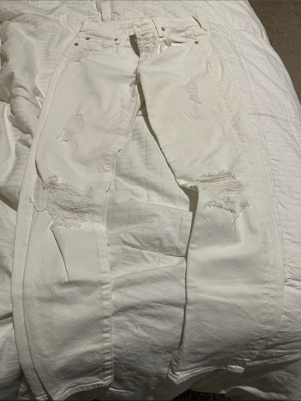 7 For All Mankind White Ripped Skinny Jeans